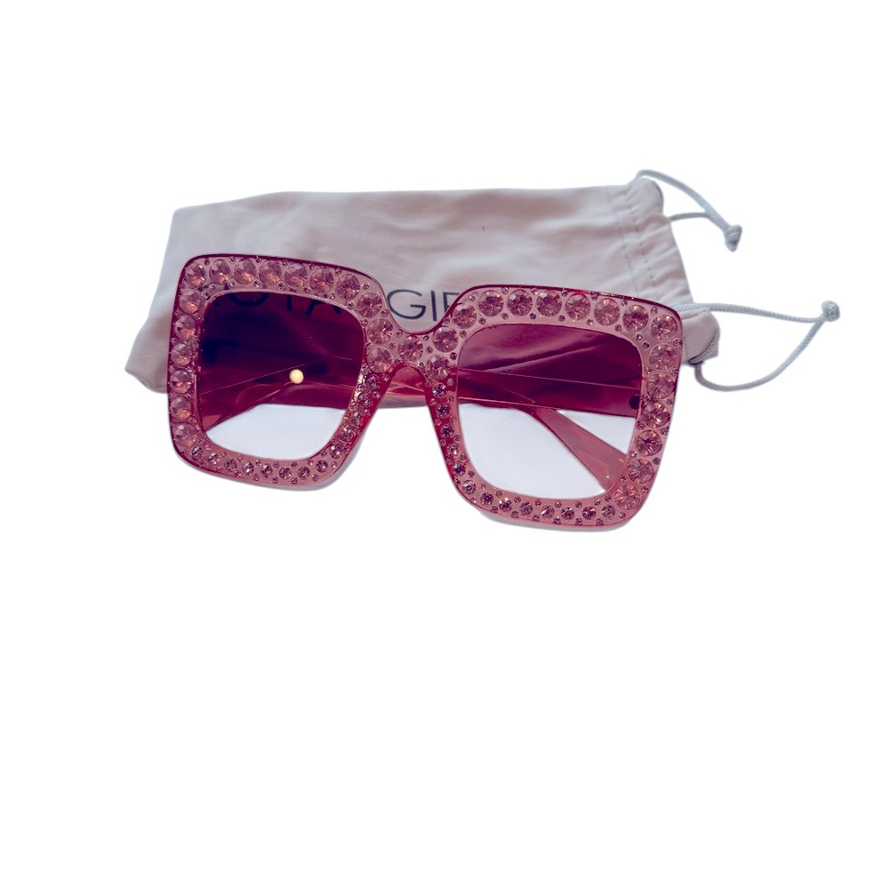 Royal Girl oversized square rhinestone sunglasses in pink. EUC. - Picture 3 of 7
